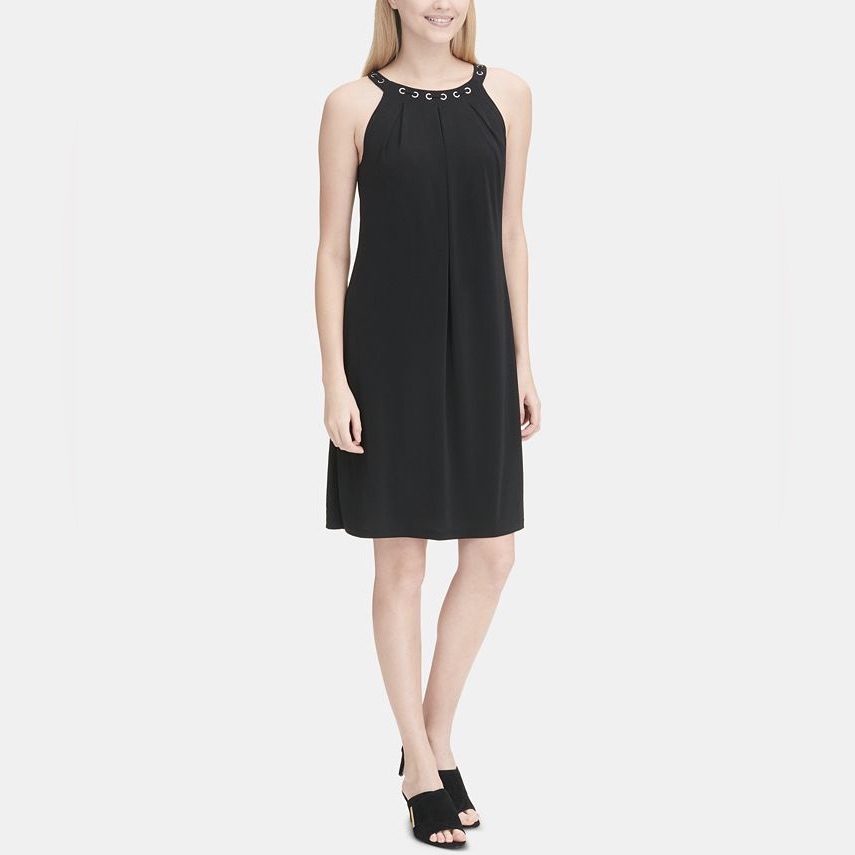 Calvin Klein Black Sleeveless Grommet Shift Dress